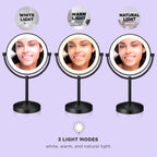 Conair Lighted Makeup Mirror, Double-Sided LED Vanity Mirror with 1X/10X Magnification, 3 Light Settings, 3 Modes, 360° Rotation, Matte Black Finish