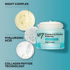 No7 Protect & Perfect Intense Advanced Night Cream Fragrance Free - Vitamin E & Shea Butter Face Cream - Fine Line Reducing Moisturizer with Collagen Peptide Technology (1.69 fl oz)