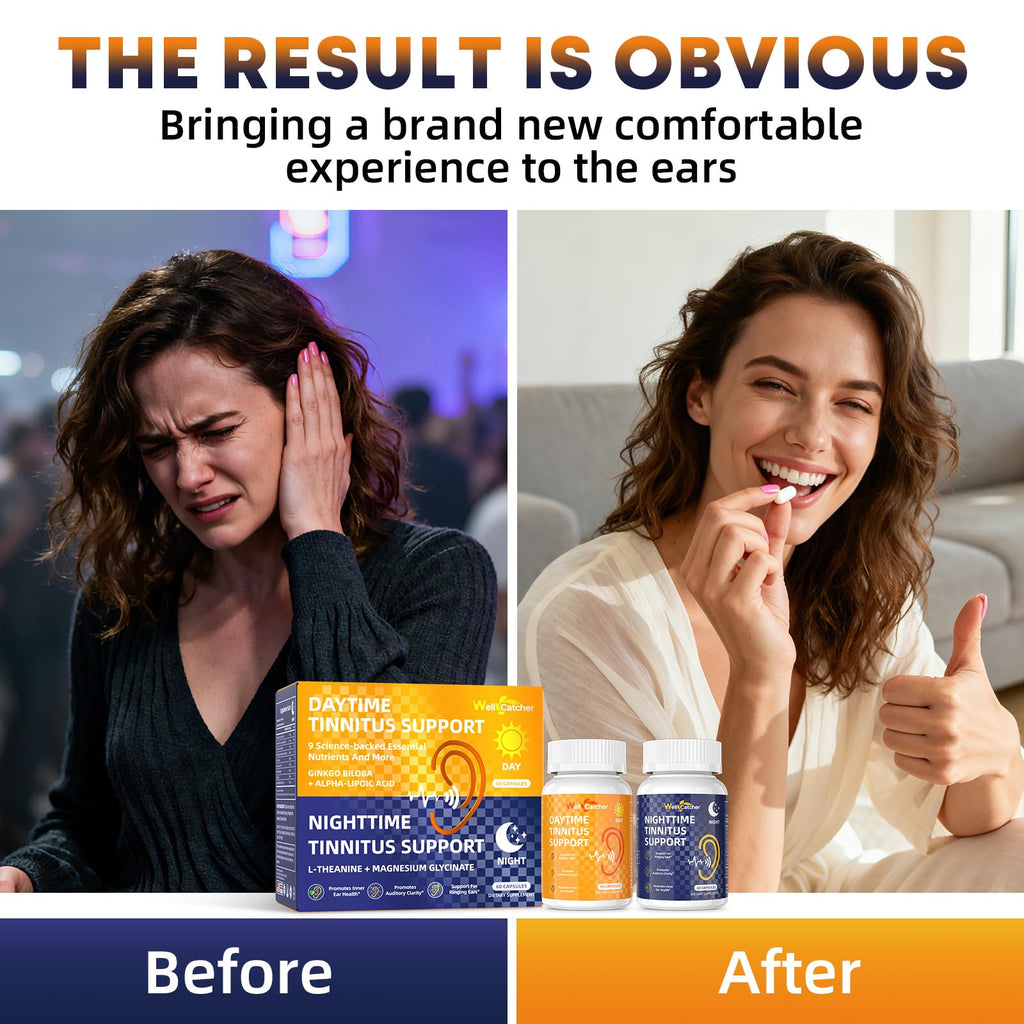 Wellcatcher Tinnitus Support for Ear Ringing: Liposomal Flavonoids Tinnitus Supplement Supports Inner Ears Healthy Auditory Nerve Function & Sleep, Daytime Nighttime 24H Kits for Adults Vegan 120CT