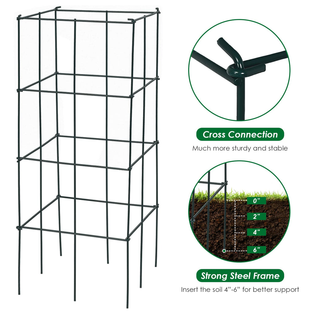 S AFSTAR 4 Pack Folding Tomato Cages, 39 Inches Tall Square Plant Support Cage for Garden Climbing Plants Flowers Fruits, Heavy Duty Tomato Vegetable Trellis