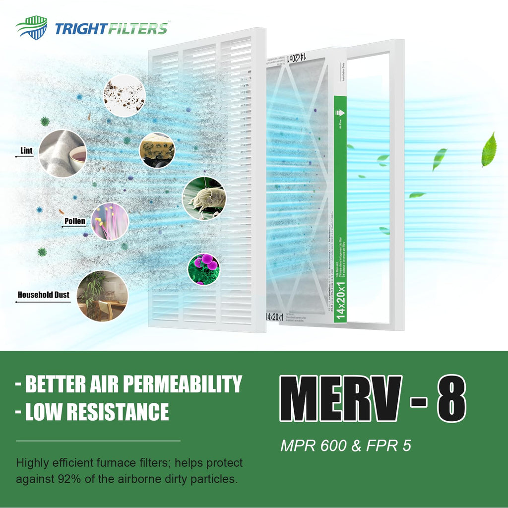 TRIGHTFILTERS 14x20x1 Air Filter 4 Pack, MERV 8 Pleated Dust Defense Air Filters Replacement Air Conditioner HVAC AC Furnace Filter, Durable and Lightweight