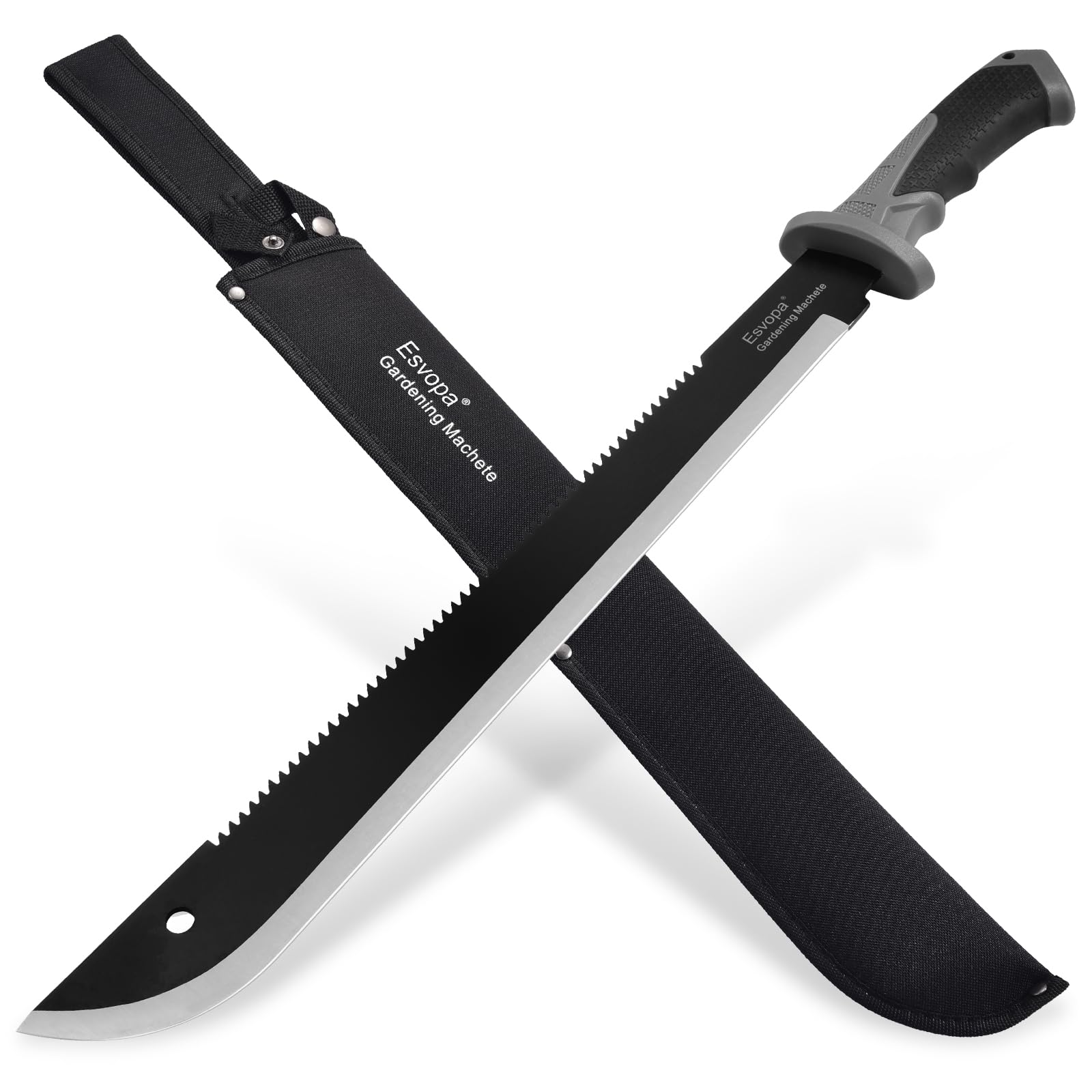 Esvopa Machete for Bushcraft, Survival Knife with Saw for Yard Work