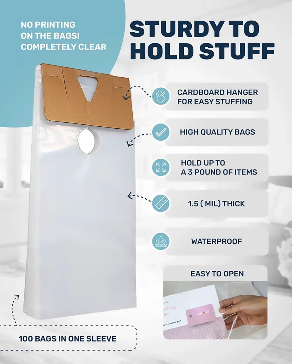TidyFriend Plastic Door Hanger Bags 6” x 12” (1000 Pack), Clear Door Hanger Bags Protects Flyers, Brochures, Notices, Printed Materials, Waterproof and Secure