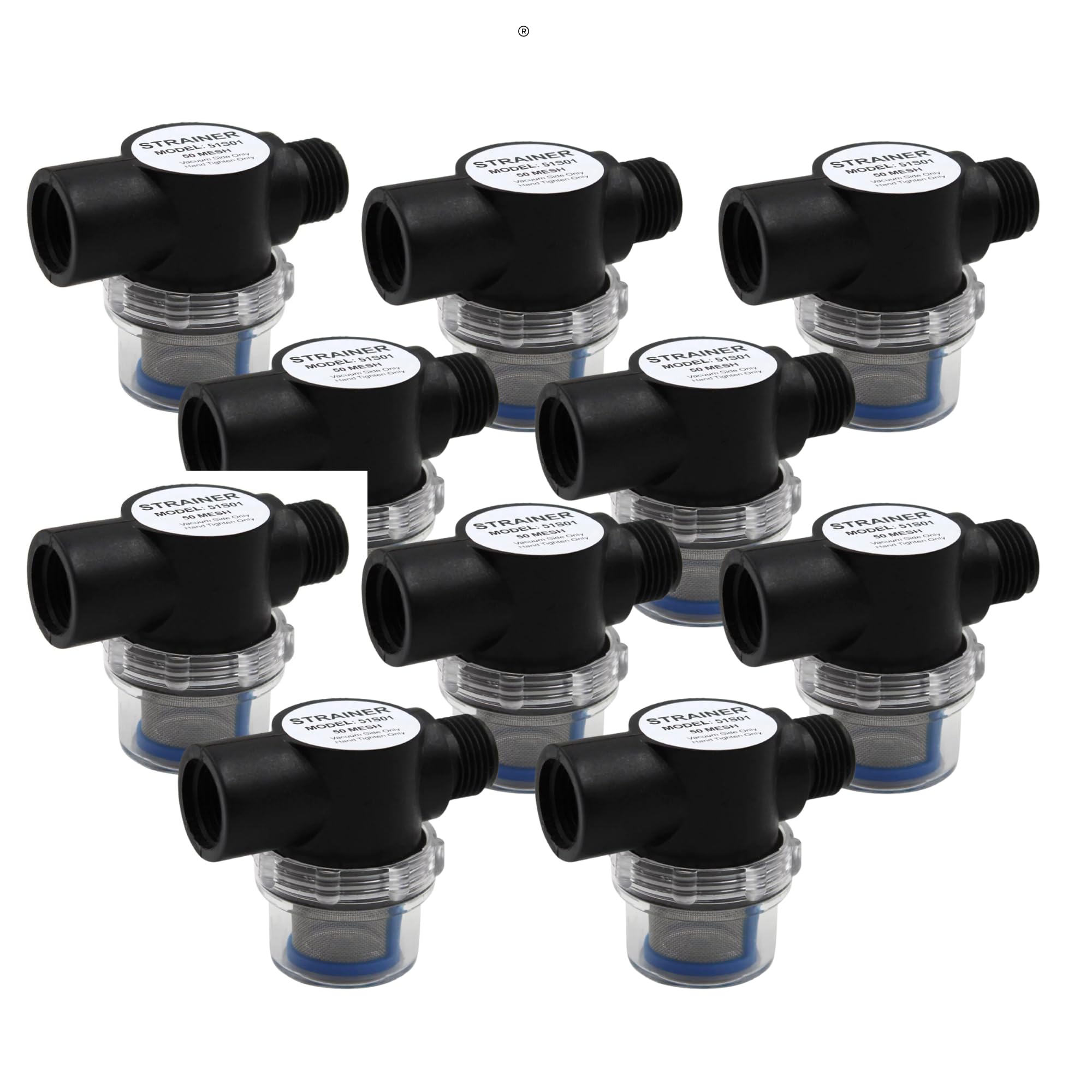 SEAFLO Water Pump Inline Strainer Filter (51S01) - 1/2" NPSM Inlet/Outlet - RV Replacement- Compatible, Shurflo, and WFCO Pumps (10-Pack)