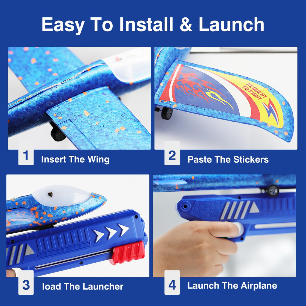 Wesfuner 3 Pack Foam Airplane Launcher Toys, 2 Flight Mode Glider Plane,Kids Flying Toy,3 4 5 6 7 8 9 10 11 12 Year Old Boys Girls Gifts,Outdoor Sport Party Favor