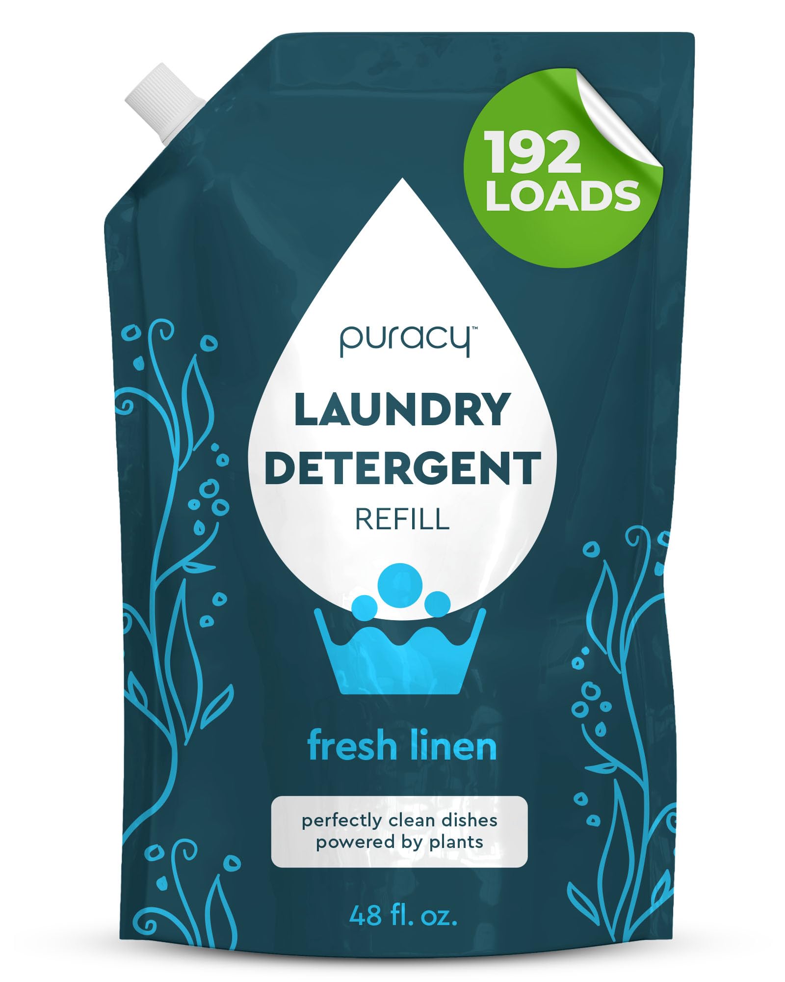 Puracy Laundry Detergent Refill - Enzyme-Powered Liquid Laundry Detergent Concentrate, Natural Laundry Detergent Seen on TikTok, Non-Toxic (Fresh Linen, 48 fl oz, 192 Loads)