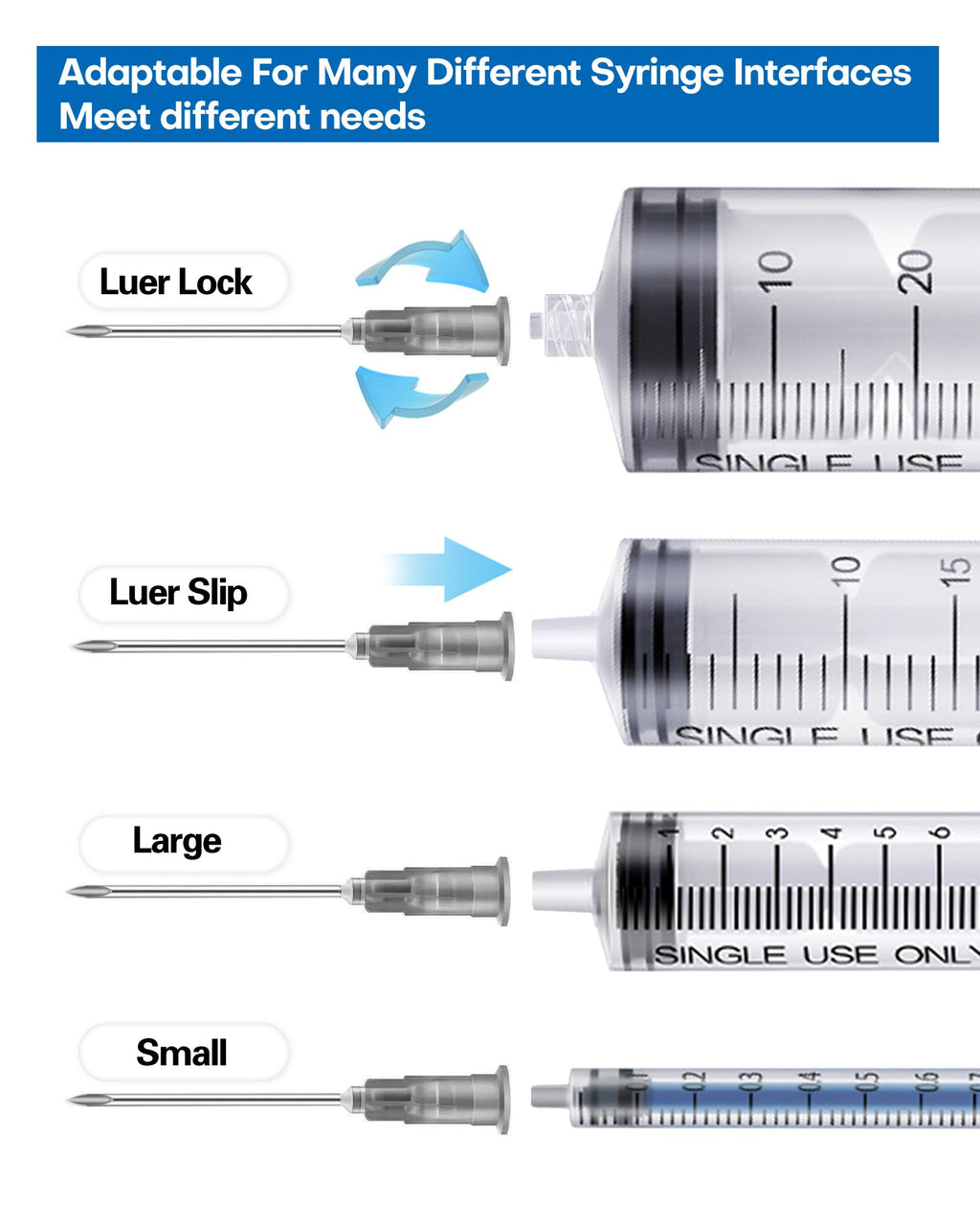 100 Pcs 22G 1 Inch Disposable Needle, Luer Lock Individually Wrapped