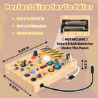 Joyreal Montessori Busy Board Wooden Sensory Toys for Toddler with LED Light Up Switch, Baby Fidget Board Travel Toys for 18+ Months, 1 2 3 Year Old Boys Girls Toddler Toy Gifts (Classic)