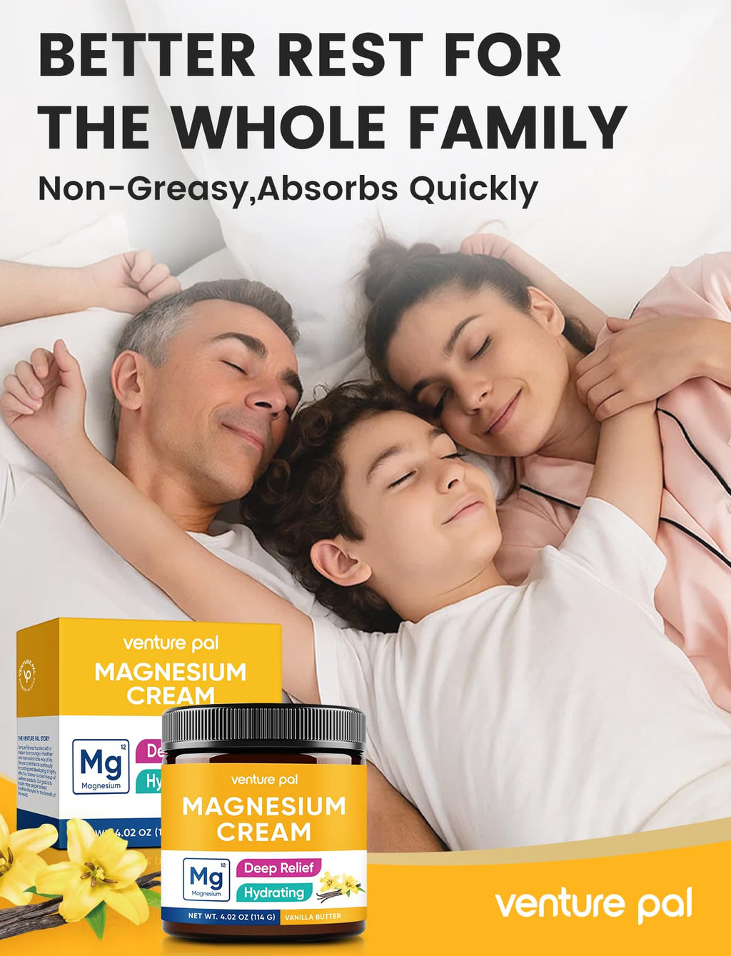 Venture Pal Magnesium Lotion, Topical Magnesium Cream, Leg & Muscle Comfort with Coconut Oil, Shea Butter & Hyaluronic Acid, Suitable for Kids