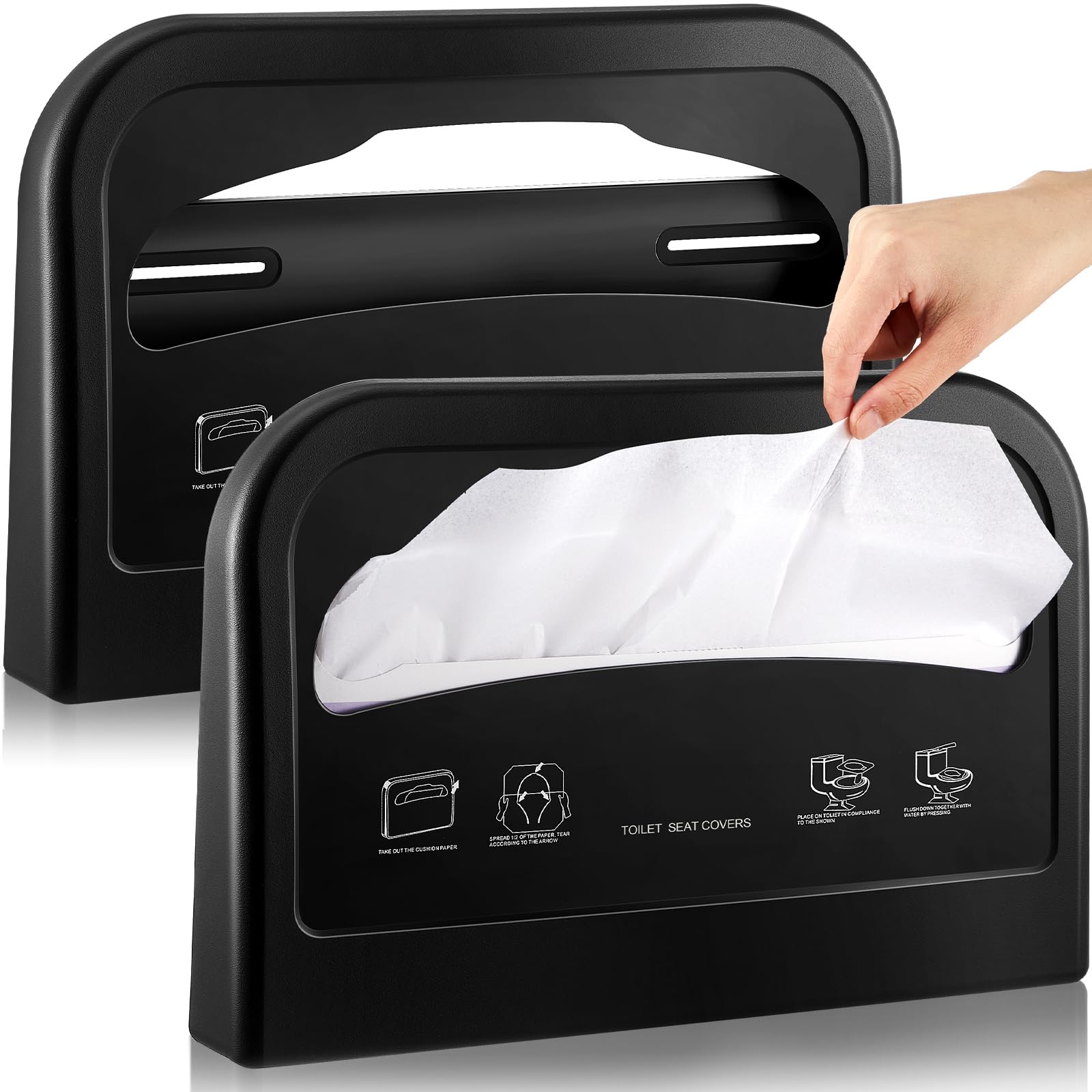 Hushee 2 Pcs Toilet Seat Cover Dispenser Wall Mount, Half-Fold, Black