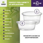 CIAO! Ultra Clear PET Portion Cup Lids, 62mm, Fits CIAO! 1.5 & 2 oz Portion Cups, Case of 2,500