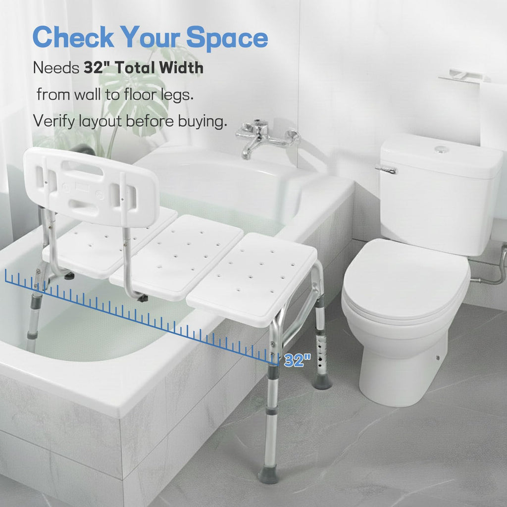 Tub Transfer Bench for Bathtub, Height Adjustable Shower Bench with Backrest, Shower Chair Bath Seat for Elderly, Seniors, Arm Support for Transfer