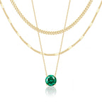 WomenGifts May Created Emerald (Deep Green) Layered Necklace Set, 14K Gold Plated Birthstone Pendant with Choker Cuban Link & Satellite Chain, Personalized Jewelry Gift