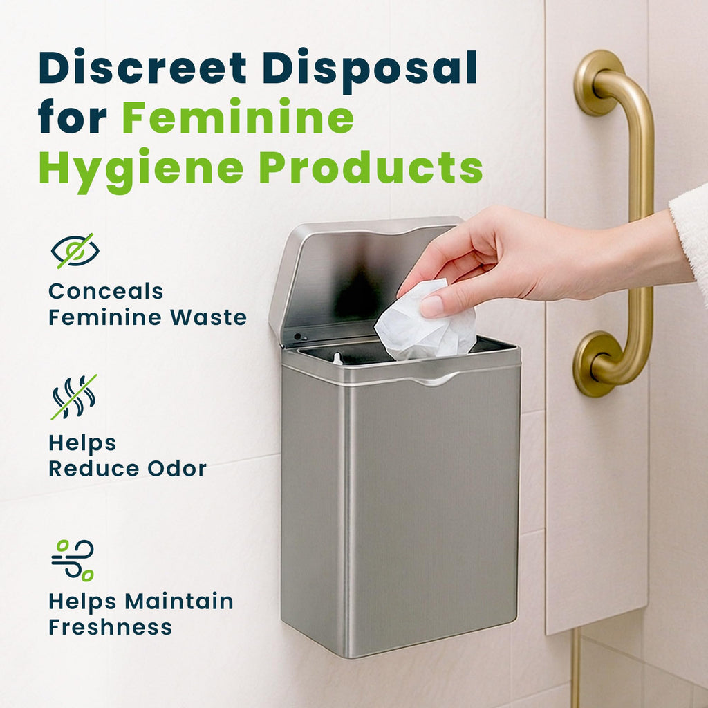 Alpine Sanitary Napkin Receptacle – Wall Mounted Tampon Holder For Bathroom Provides Clean & Odor-Free Restroom for Home, Office & Public Restrooms (Stainless steel)