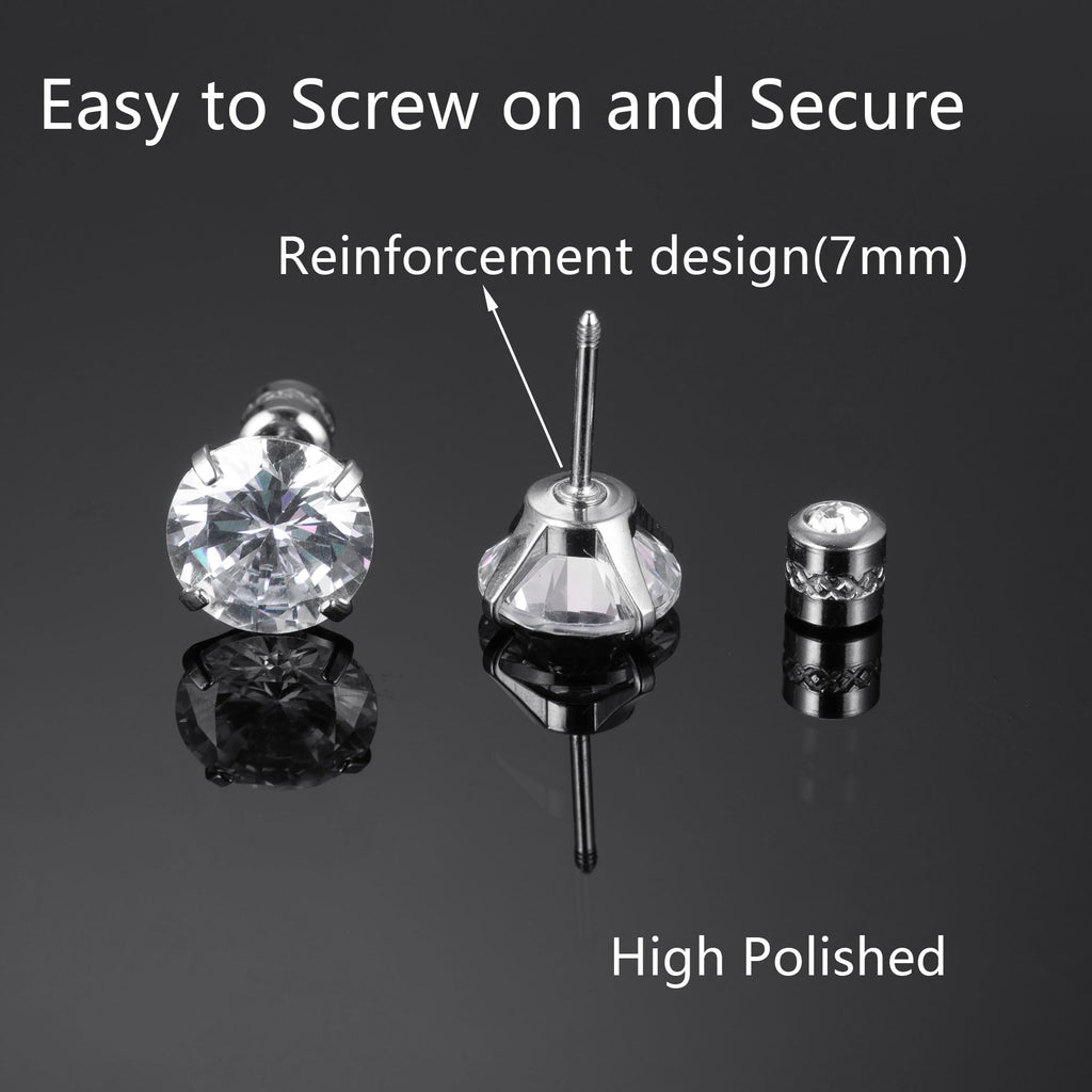 Titanium Surgical Stainless Steel CZ Stud Earrings for Women Men Silver