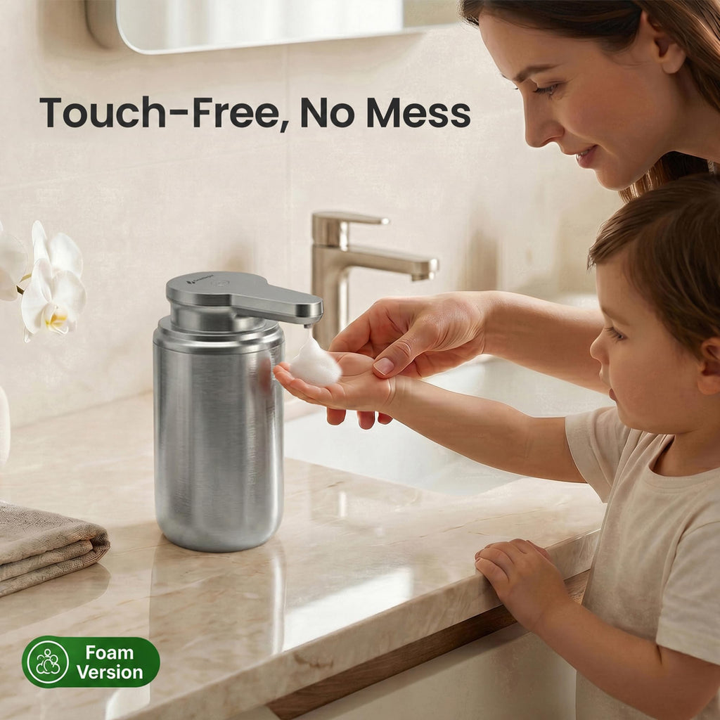 GentleJet WaveJet Automatic Foaming Soap Dispenser Touchless Sensor, USB-C Rechargeable, 304 Stainless Steel, IPX5 Waterproof for Bathroom Kitchen Sink, 12 oz / 350 ml