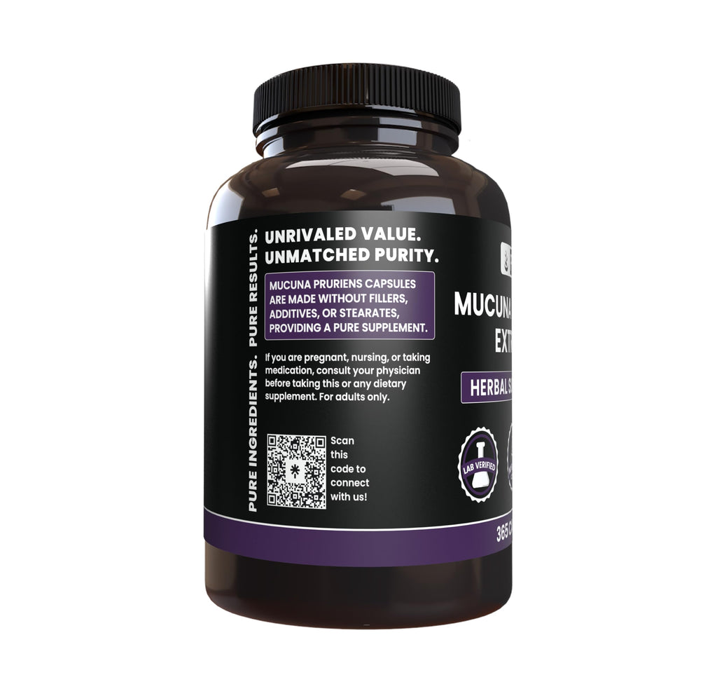 Pure Original Ingredients Mucuna Pruriens (365 Capsules) No Magnesium Or Rice Fillers, Always Pure, Lab Verified
