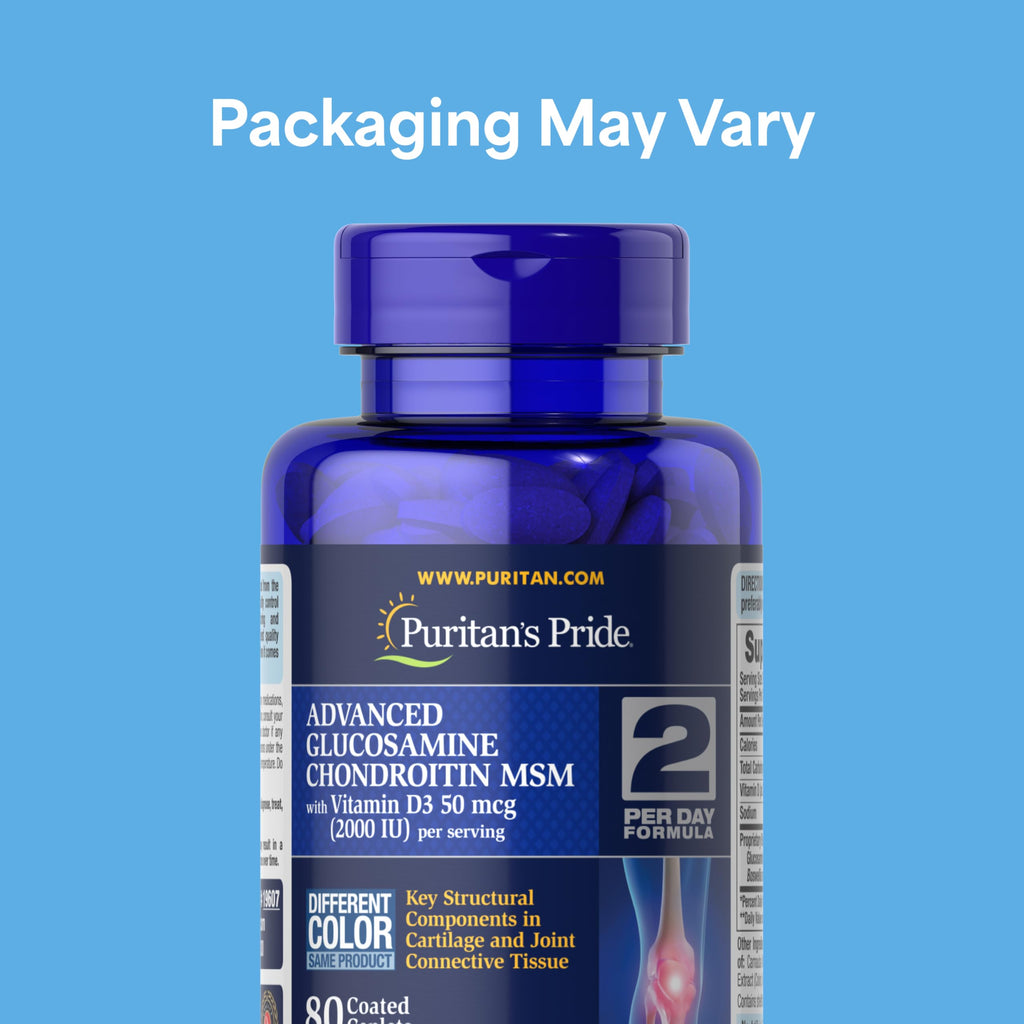 Puritan's Pride Advanced Glucosamine Chondroitin MSM With Vitamin D3 50mcg (2000 IU), Dietary Supplement for Joint Health, 80 Coated Tablets