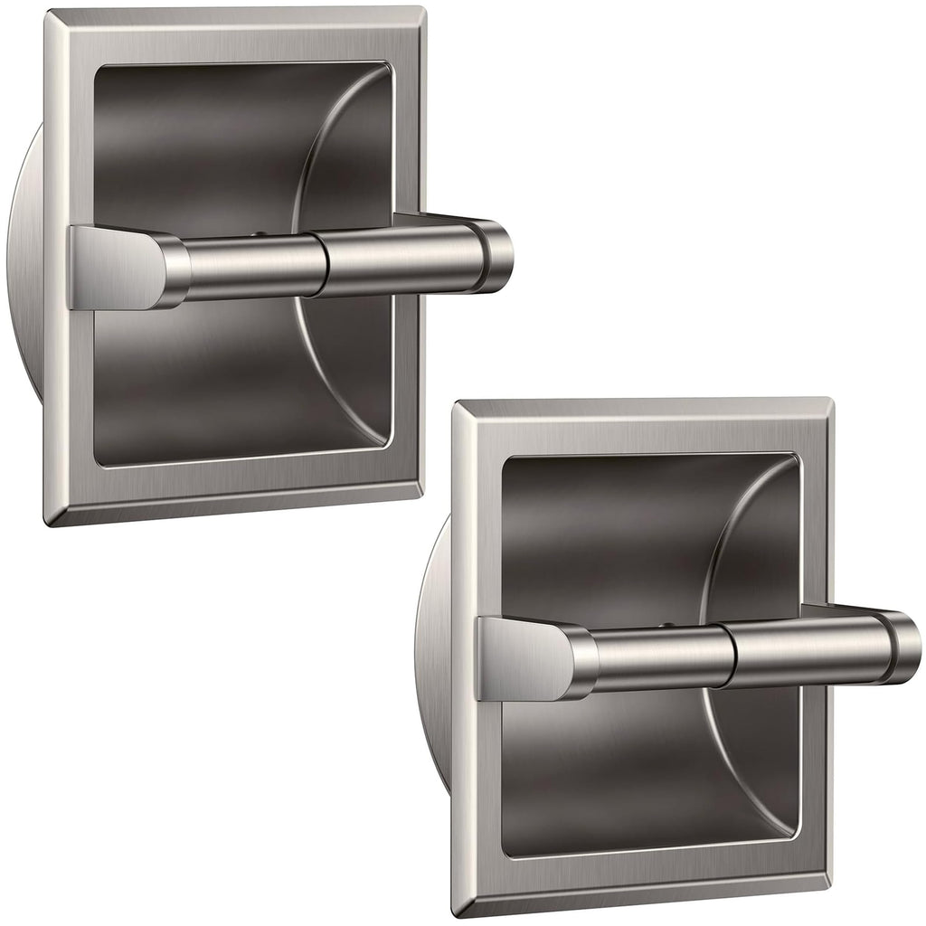 FORIOUS Recessed Toilet Paper Holder, Stainless Steel Durable Tissue Roll Holder Wall Mount for Bathroom Space Saving Design with Mounting Bracket, 2 Pack Brushed Nickel