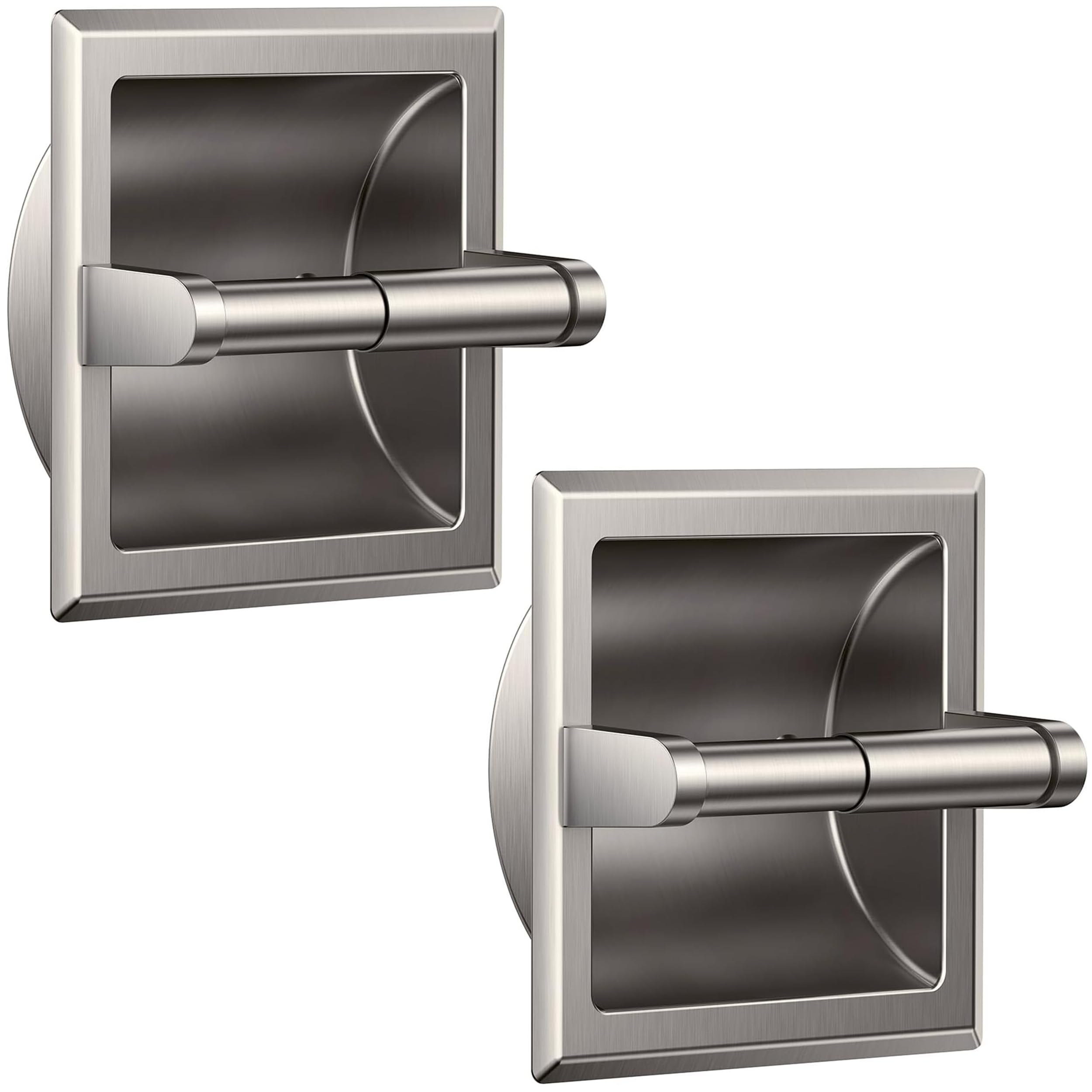 FORIOUS Recessed Toilet Paper Holder, Stainless Steel Durable Tissue Roll Holder Wall Mount for Bathroom Space Saving Design with Mounting Bracket, 2 Pack Brushed Nickel