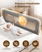 GrowthFun Foldable Bed Rail for Toddlers, 71in Reinforced Carbon Steel Frame&Connectors, Breathable Cationic Fabric - Safety Toddler Bed Rails for Queen, King, Twin, Full, No-Tool Setup.