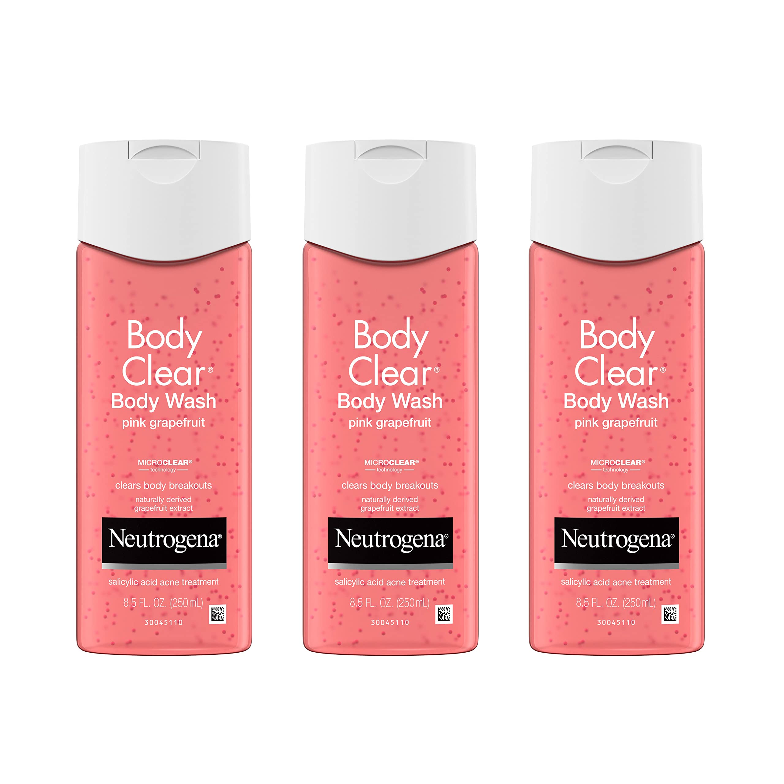 Neutrogena Body Clear Acne Body Wash Pink Grapefruit - Salicylic Acid Formula for Breakout Treatment, Exfoliating Cleanser for Clear Skin, 8.5 fl. oz. Bottle, 3-Pack