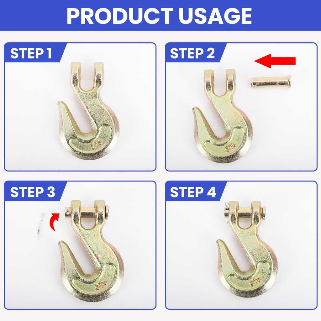 2 Pack 1/2" Chain Hook, Grade 70 Forged Steel Clevis Grab Hook for 1/2 Inch Transport Chain, Heavy Duty Tow Hook 12000 Lbs Working Load Limit for Trailer Truck Transport, Safety Chain Hooks