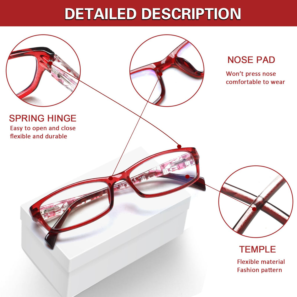 Kerecsen Computer Reading Glasses for Women Blue Light Blocking Glasses for Reading Fashion Pattern Print Eyeglasses for Womens(Mix Color -7, 1.50)