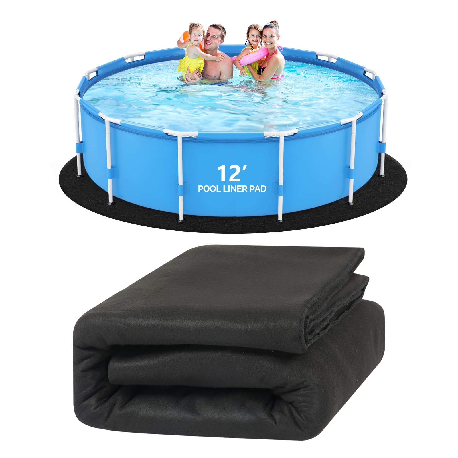 VINGLI 12 FT Pool Pad for Above Ground Pool, Upgraded Extra Thick Swimming Pool Liner Pad 12 FT Round, Prevent Punctures Weed Barrier, Under Pool Mat Pool Protection, Black