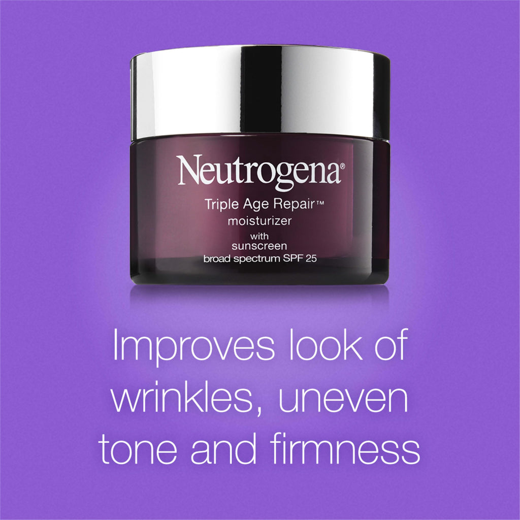 Neutrogena Triple Age Repair Face Moisturizer - with Hexinol Technology & Vitamin C, Anti-Wrinkle Face Cream with SPF 25, Visibly Reduces Wrinkles & Firms Skin, 1.7 oz