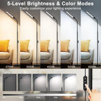 LED Floor Lamp, 18W/2000LM Bright Reading Floor Lamp for Office with Double Head, Adjustable Gooseneck Dimmable Modern Standing Light for Lash Extension Craft, Eye Caring Floor Lamps for Living Room