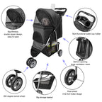 Pet Strollers for Small Medium Dogs & Cats, 3-Wheel Dog Stroller Folding Flexible Easy to Carry for Jogger Jogging Walking Travel with Sun Shade Cup Holder Mesh Window (Black)