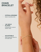 PAVOI Paperclip Adjustable Chain Bracelet, 14K Gold Plated, Yellow Gold