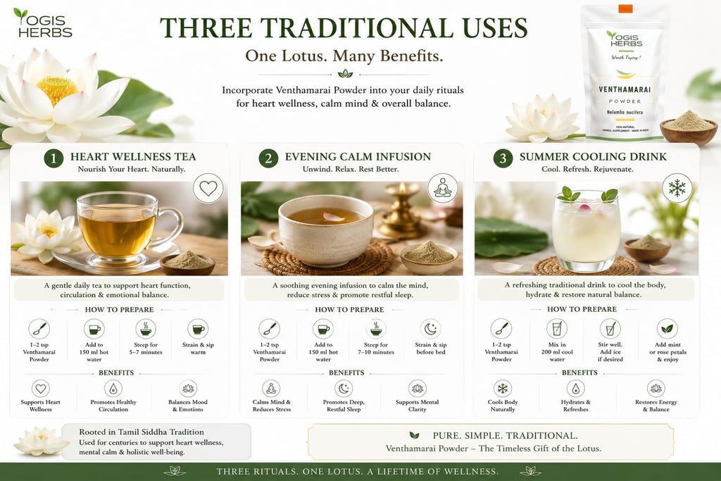 YOGIS HERBS Venthamarai Powder, White Lotus (Nelumbo Nucifera/Sacred Lotus/Padma) - Traditional Tamil Siddha Herb for Heart Wellness, Supports Calm Mind & Restful Sleep - Pure Petal Powder