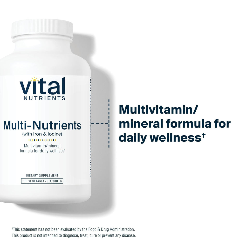 Vital Nutrients Multi-Nutrients with Iron and Iodine - Vegetarian Multivitamin and Mineral Supplement with Iron - Gluten, Dairy, Soy Free - Non-GMO - 180 Capsules