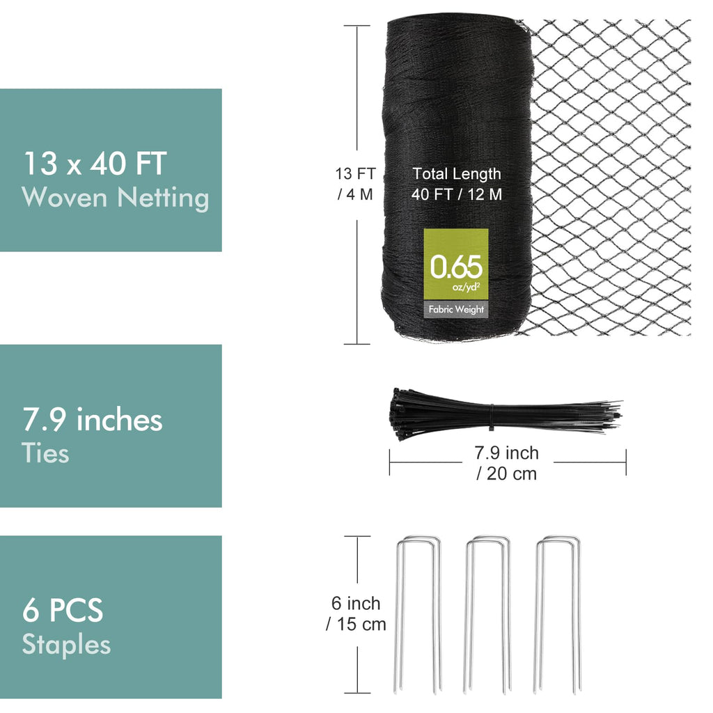 Bird Netting for Garden, Fetanten 13 x 40 FT Netting for Garden Protection