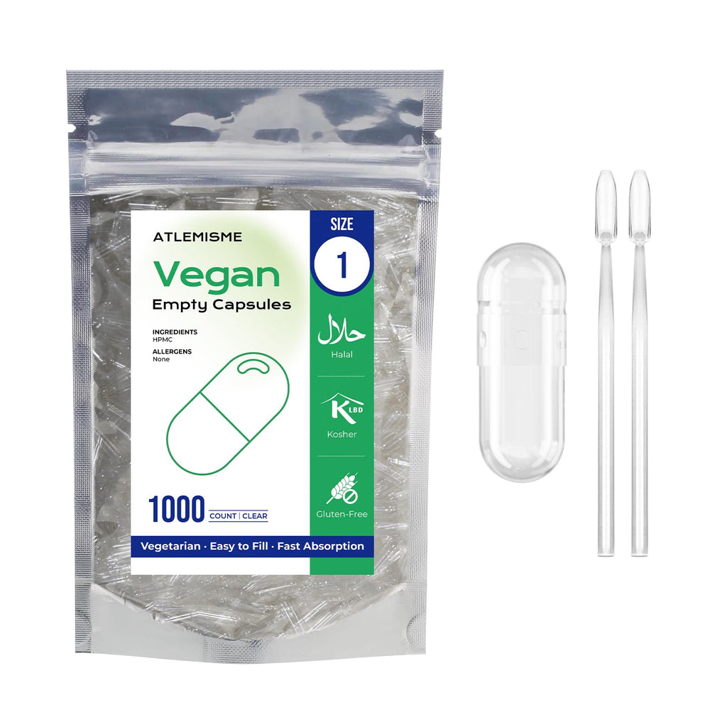 ATLEMISME Empty Vegan Capsules Size 1 - Vegan Capsules Empty (1000 Count)
