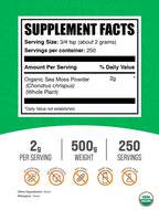 BulkSupplements.com Organic Irish Sea Moss Powder - Sea Moss Supplement, Superfood Supplement - Vegan & Gluten Free, 2g per Serving, 500g (1.1 lbs) (Pack of 1)