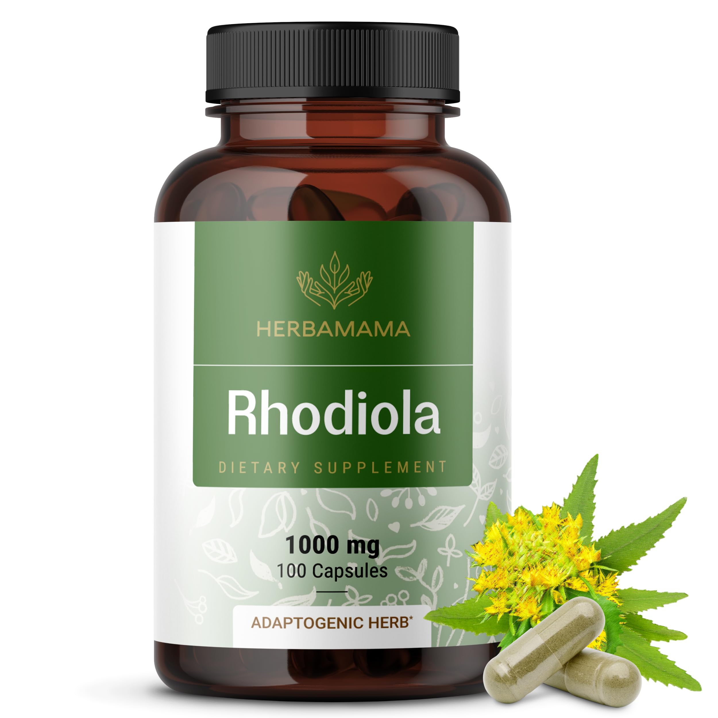 HERBAMAMA Rhodiola Rosea Supplement – Rhodiola Rosea Capsules for Stress Relief & Mental Focus Support* – 100 Vegan Capsules (50 Servings)