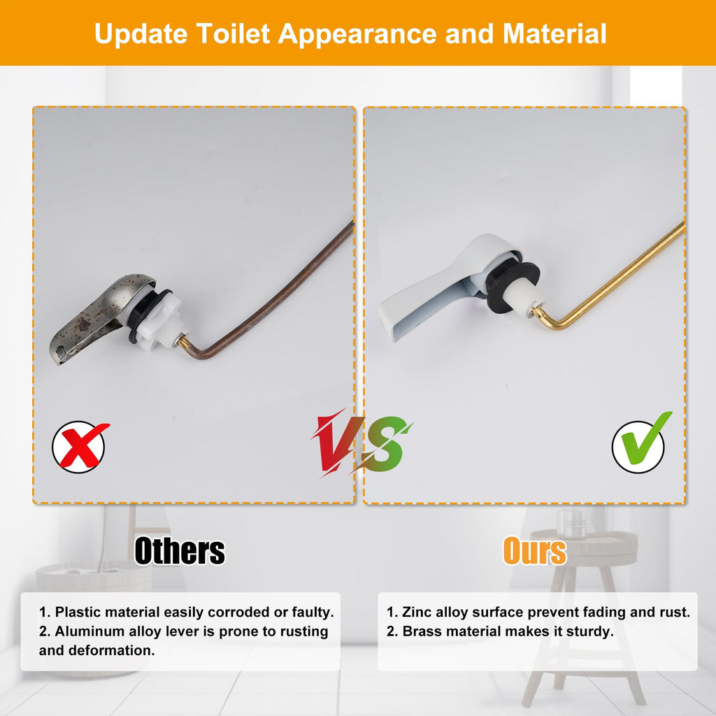 Hibbent Universal Metal Front Mount Toilet Handle Replacement Kit, Brass Toilet Flush Tank Lever with Stainless Steel Flapper Chains for Most Toilets, White Finish