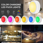 BLS LED Puck Lights with Remote Control, Wireless Under Cabinet & Closet Lighting, RGB 13 Color Changing Lights with Dimmer, Timer & AA Battery Operated, Push, Touch, Stick on for Night, White, 6 Pack
