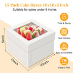 15 PCS Cake Boxes 10 Inch, 10x10x5 Inch Cake Box, 10 Inch Cake Box with Window, White Bakery Boxes, Large Baking Boxes, Cajas Para Pasteles, 10x10 Cake Boxes for Birthday, Wedding, Party, Business