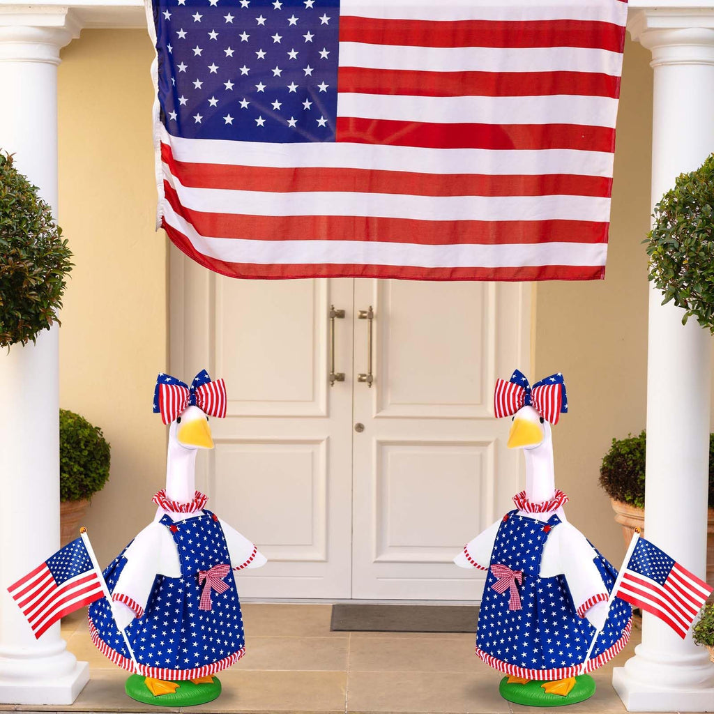 JcHrmers 4th of July Porch Goose Outfit 23 Inch Patriotic Goose Outfits Goose Stars Stripes Dress with Big Poofy Bow American Flag Fits for Independence Day USA 250th Anniversary Festival Decor