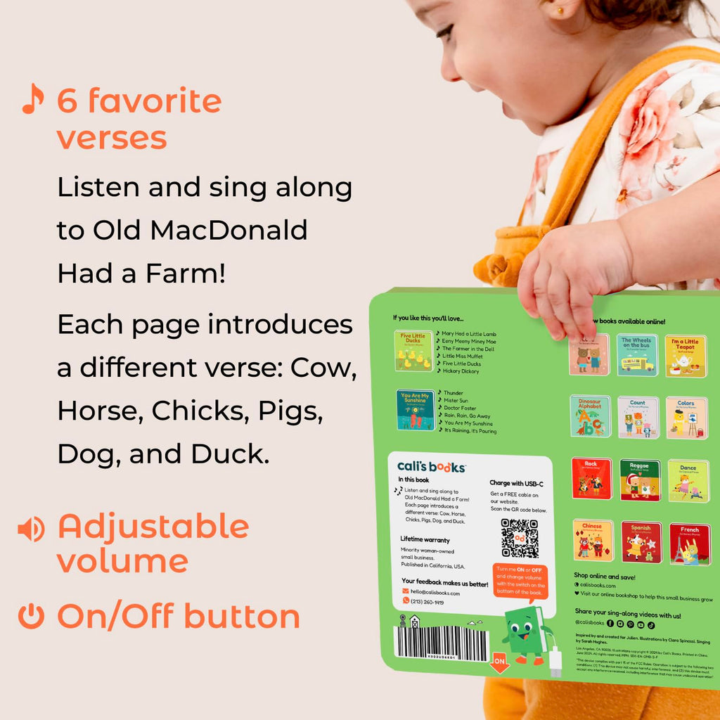 Cali's Books Old Macdonald Had a Farm | Interactive Books for 1 Year Old, Books for 2 Year Olds with Buttons on Every Page | Fun Farm Toy Book for Baby and Toddlers | Great Gift for Kids