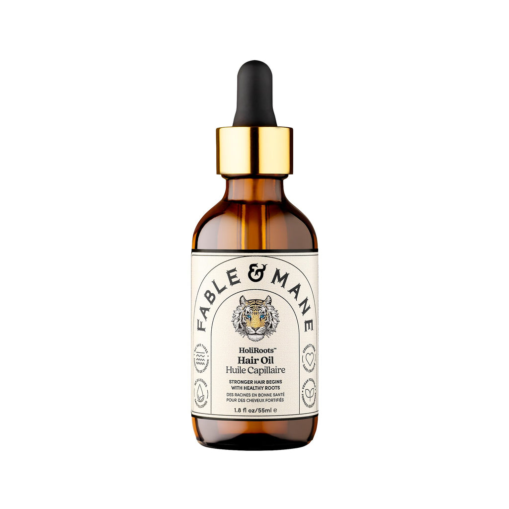 Fable and Mane Hair Oil - HoliRoots Strengthening Serum for Damaged, Frizzy Hair with Amla, Castor Oil for Hair Health - 3.4FL oz