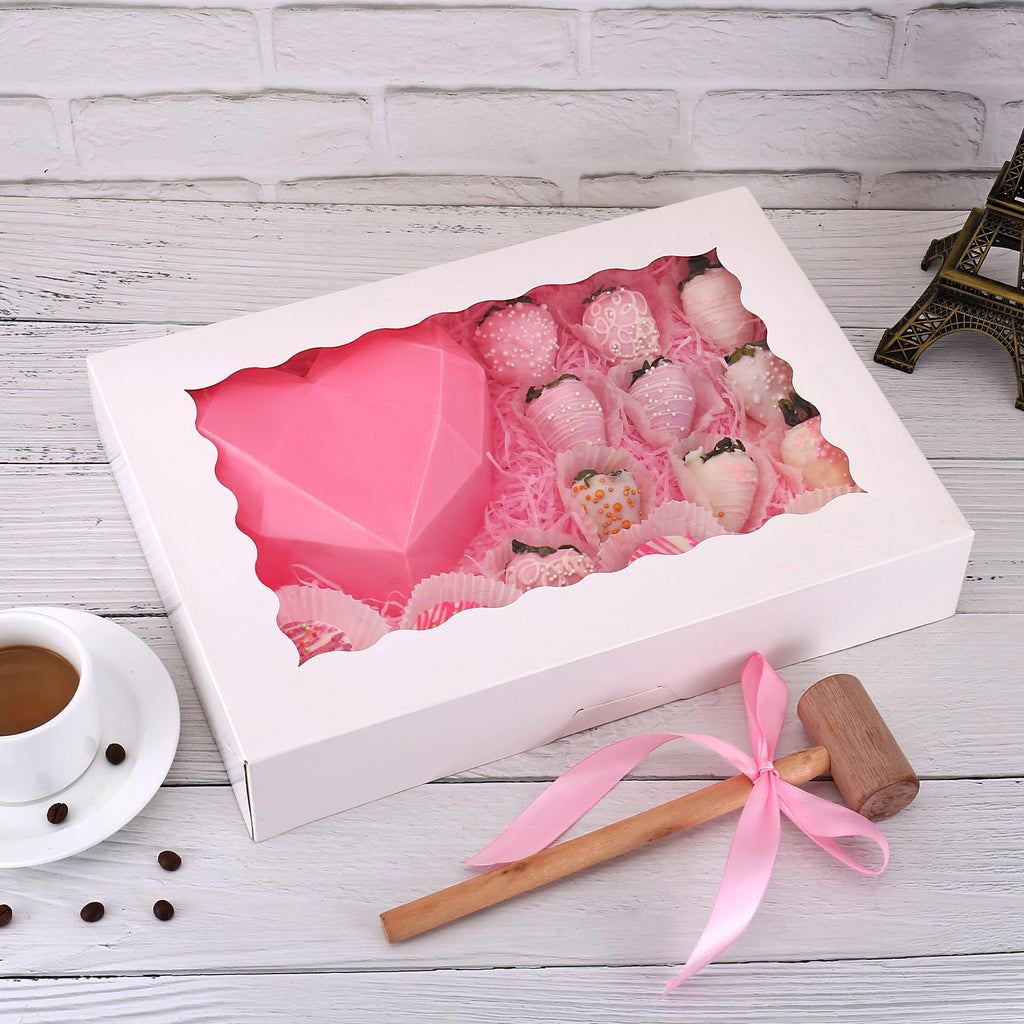 Tcoivs 20-Pack Bakery Boxes 14" x 10" x 2.5", Cookie Boxes, Auto-Popup Treat Boxes with Window for Donuts, Pies, Cakes, Muffins, and Pastries (White)