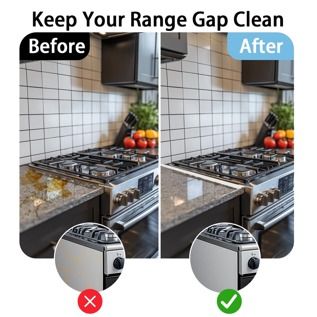 Stainless Steel Stove Counter Gap Cover (2 Pack, White), Stove Gap Guard, Stove Gap Filler for Kitchen, Range Trim Kit, Heat Resistant with Easy Clean, Adjustable Length 13.8” to 27.5”