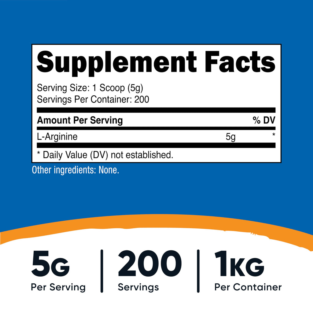 Nutricost L-Arginine Powder 1KG - Pure L-Arginine, 5g Per Serving