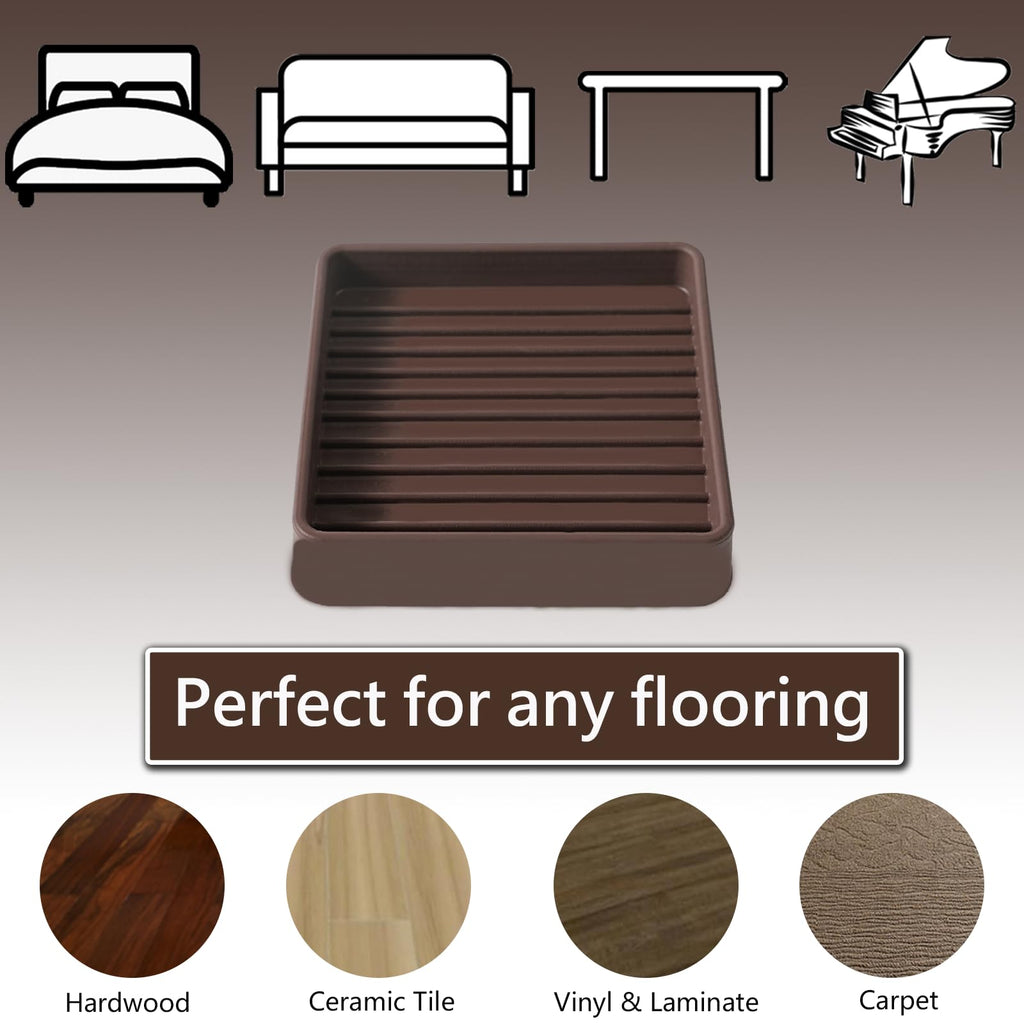 2.5x2.5 Square Rubber Furniture Caster Cups, Anti-Sliding Furniture Pads Bed Stopper Floor Protectors with Grip - Protect Any Flooring