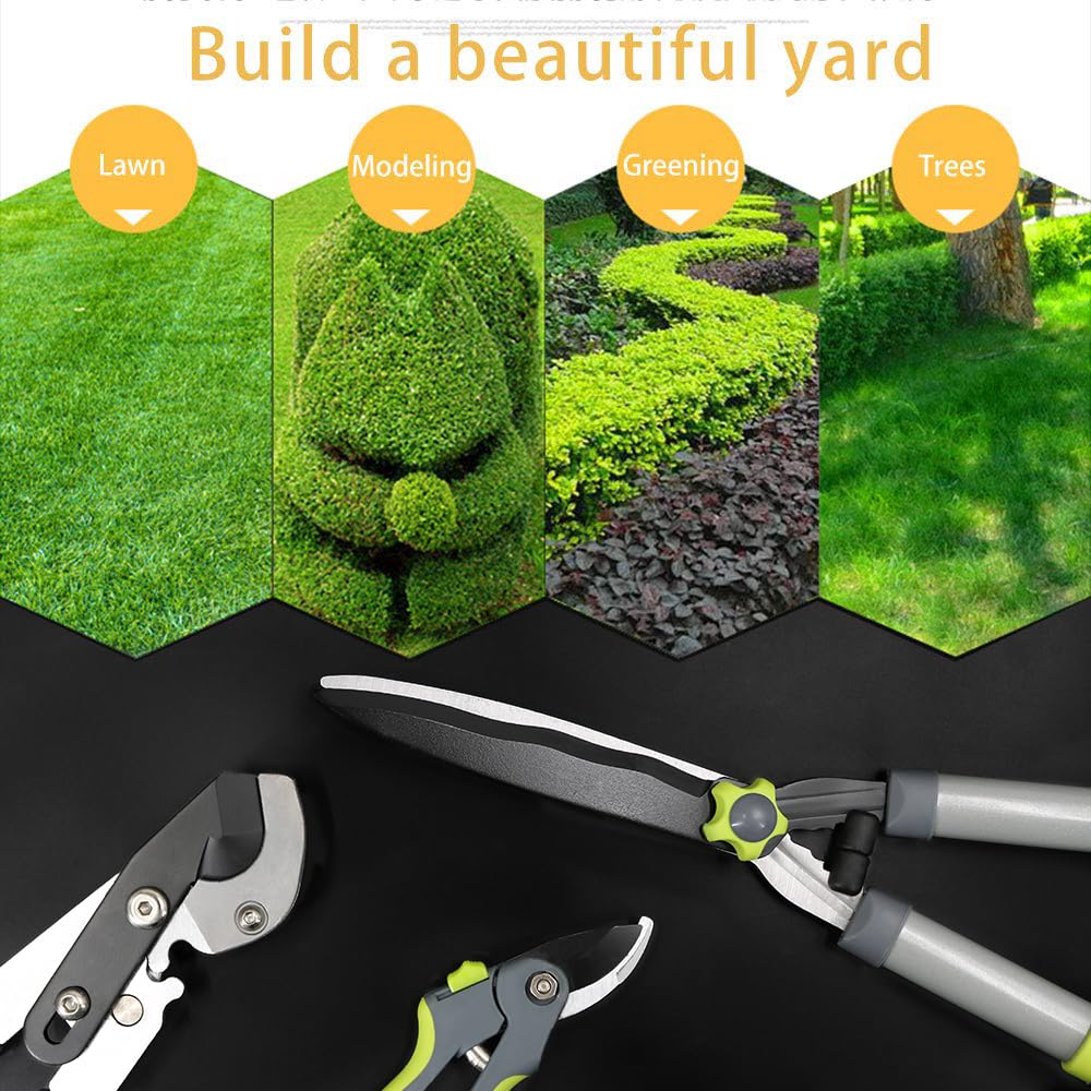 Altdorff Garden Loppers Pruning Shears, Updated 3PCS Hedge Clippers Combo Set, Branch Cutter with Compound Action, Chops Thick High Branch Ease, Professional Tree Trimmer Set Heavy Duty